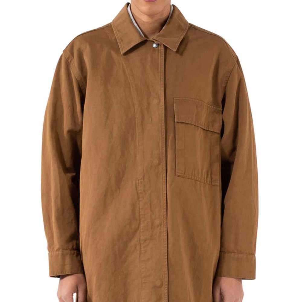 MHL Margaret Howell Brown Cotton Linen Workwear Shirt Jacket Snap Close Size L